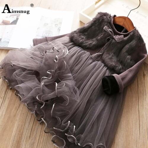Children Patchwork Wool Princess Dress Kid Clothes Baby Girl Winter Birthday Party Dresses European Style 2021 Knee-Length Dress