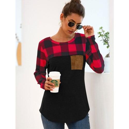 European and American Sports Commuter Leisure Womens Wear Round Collar Long Sleeve Lattice Loose T Shirt