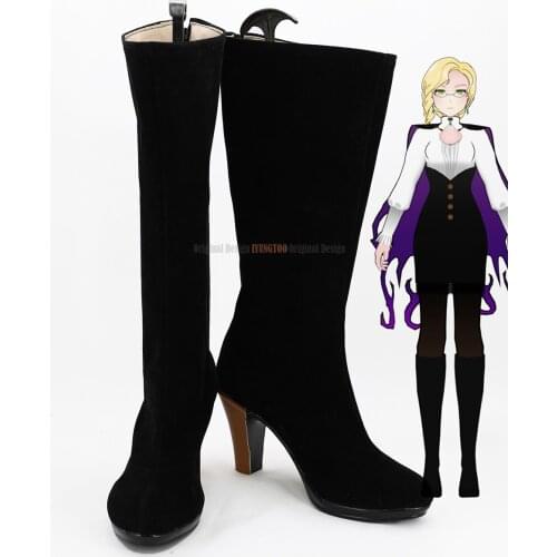 Glynda Goodwitch Shoes Cosplay Anime R-W-B-Y Glynda Goodwitch Cosplay Boots High Heel Shoes Black Costume Made Any Size