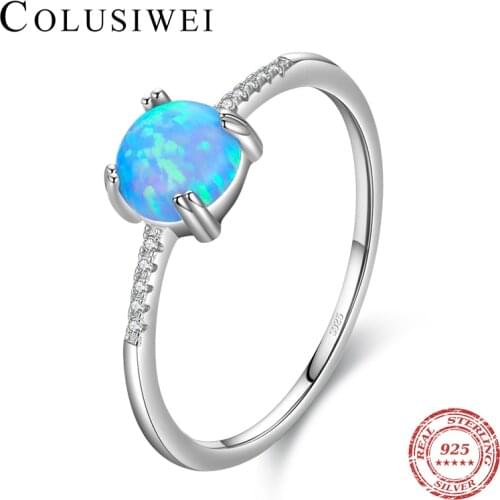 Colusiwei Fashion 925 Sterling Silver Beautiful Prong Semicircle Colorful Opal Ring for Women Lover Romantic Valentines Jewelry