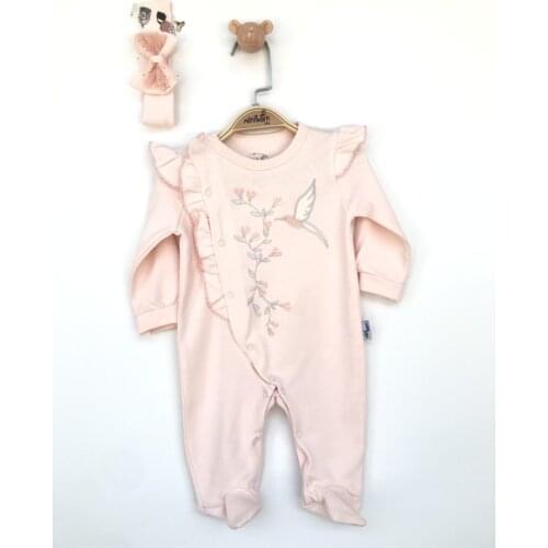 New Born Girl Swallow Embroidery Salmon Rompers Set Newborn Essential Natural Baby Set Soft 100% Cotton Baby Gift Layette Baby set