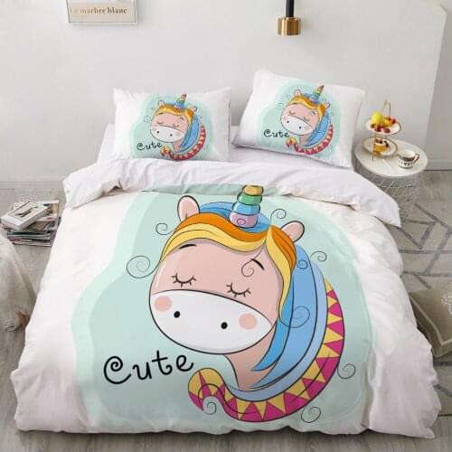 Childrens Bed linen set for home Bedding Set Blanket cover 150*200 200*220 size Bed sheet 7pcs Kids Baby Cartoon unicorn cute