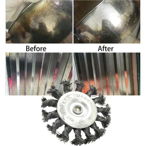 4 Inch Knotted Twisted Wire Wheel With 1/4 Inch Hex Shank Heavy Duty Steel Wire Wheel Brush Polishing For Grinder Rotary Tool