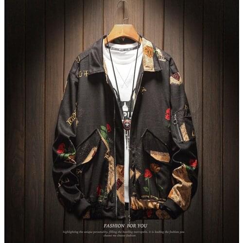 Floral Printed Men Jackets New Arrival Spring Hip Hop Streetwear Baseball Jacket Men Coat Rose Print Windbreaker