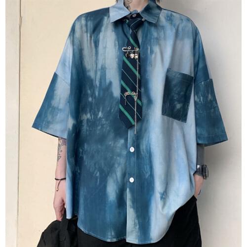 Summer Tie-dye Shirts Mens Fashion Casual Shirts Men Streetwear Korean Loose Short-sleeved Shirts Mens Dress Shirts M-XL