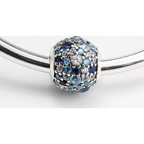 Shimmering S925 Sterling Pave Lights Silver Charm Full Of MultiColored CZ Round Silver BeadsFit Bracelet DIY for Women Jewelry