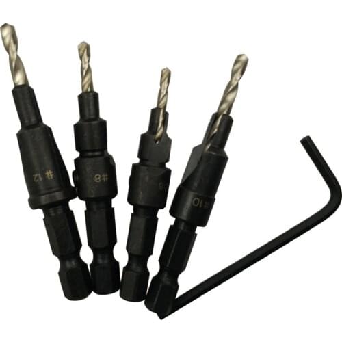 5ps hex shank countersink drill bit set hss stepped drill woodworking dremel drill tools chamfer hexagonal wood drilling hex can