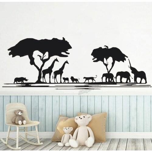 African Zoo Wall Sticker Africa Savanna Animal Tree Wall Decal Jungle Animals Home Decor Nursery Kids Room Decor Poster C721