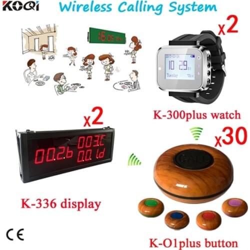 Table Paging System Display +Watch Pager+ Waterproof Buzzer (2 Display 2 Wrist Pager Watch 30 call button)