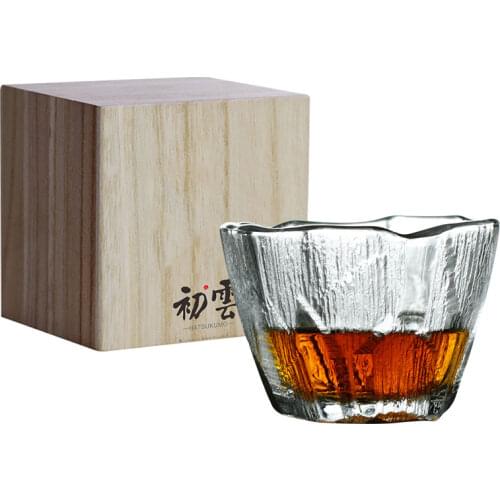 2021 New Ice heart Cup Japanese Hammered Crystal Glass Whiskey glass Beer Tumbler Mug Wooden Box Gift For Men Woman ins style