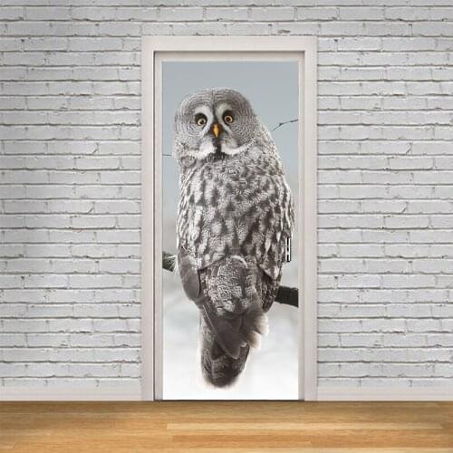 New Creative Cute Owl Sitting on Tree Door Stickers Decor Kids Child Bedroom Living Room Decoration Wallpapers Decal Home Decor