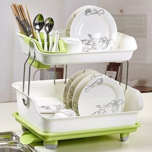 New Storage Shelf Layer 2 Double-layer Multi-function Draining Tableware Tableware Dish Rack Rack Kitchen Dish Plastic