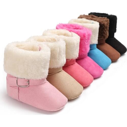 Newborn Solid Color Cashmere Boots Infant Baby Girls Prewalker Winter Warming Buckle Soft Sole Shoes Snow Boots 0-18 Month A20