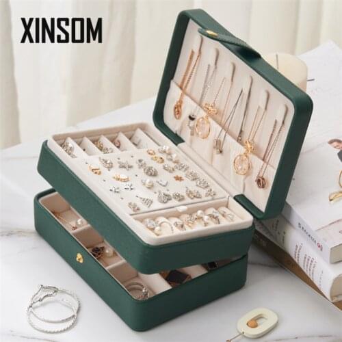 XINSOM Women Jewelry Organizer High Capacity Double Layers Jewelry Storage Box Necklace Earrings Rings Bracelets Casket Case