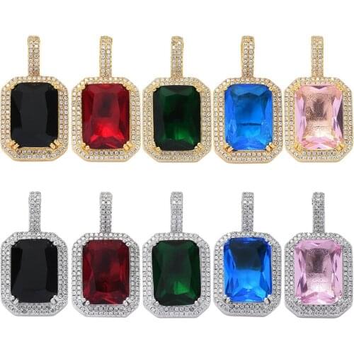 Twist Chain Hip Hop Square Zircon Gemstone Pendant Necklace Men Women Micro Inlaid Gold Color Necklace