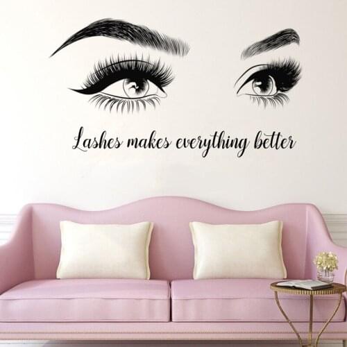 Custom Text Wall Sticker Beauty Salon Vinyl Decal Eyebrows Girls Room Decoration Beautiful Eyelashes Brows Lshaes Art Mural