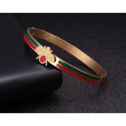 Luxury Brand Stainless Steel Charm Bangles For Men Women OL Jewelry Gold Plated Bee Wedding Party Cuff Bangles pulsera