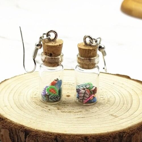 1pai Model Soft Ceramic Leaves & Glass Bottle Earring Womens Fashion Creative Jewelry Hand-made DIY Personal Gifts