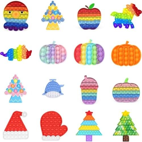 Silicone Push Bubble Kids Fidget Toy Anti Stress Autism Needs Toys Rainbow The Villain Flower Pushes Bubble Decompression Toy