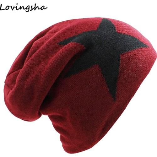 LOVINGSHA Faux Fur Warm Baggy Knitted Hat Men Beanies Knit Skullies Bonnet Hats For Men Women Beanie Mens Winter Hat Caps