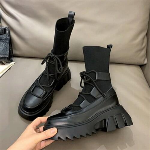 2020 New Women Ankle Boots Slim Fit Elastic Sock Boots Thick Sole Platform Shoes Woman Autumn Botas Mujer Ladies Flat Boot