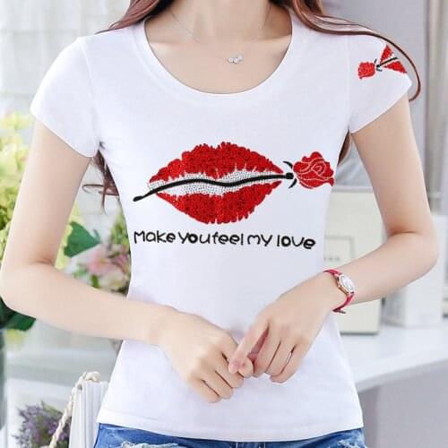 Women T shirts 2021 Summer Fashion Designer Diamond Print Flower Cotton Vogue Short Sleeve Tshirt Famale Tops Shirt Sexy Clothes