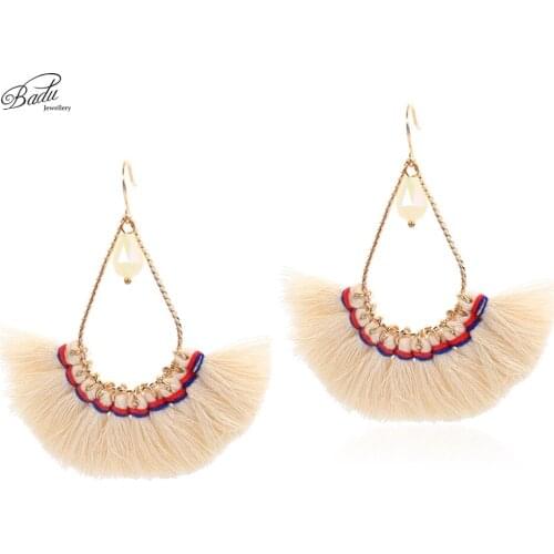 Badu Tassel Earrings Women Vintage Long Beige Fringe Dangle Earring 2017 Trendy Fashion Jewelry Ethnic Jewelry Gift