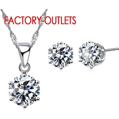 Hot Sale 925 Sterling Silver Bridal Jewelry Sets Fashion Jewelry 6 Claws Crystal Necklaces Stud Earrings Women Party Engagement