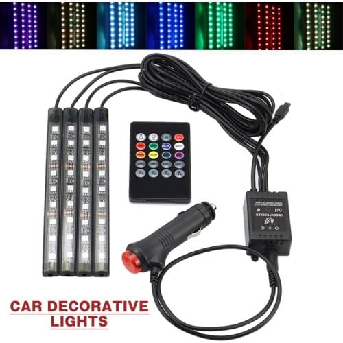 1 set Car 9 LED Strip Light 7 Color RGB Interior Auto Under Dash Foot Seat 4 Changing Mode With Remote Control DIY Moulding Lamp