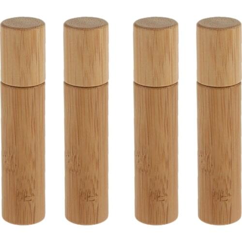 4 Pieces Natural Bamboo Essential Oils Roller Ball Bottles Perfume Fragrance Roll-on Bottles Tubes Set