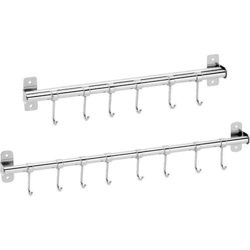 6/8 Hooks Sliver Color Wall Hanging Rail Rack Kitchen Utensil Wall Mounted Hanging Shelf Rack Durable Rustless Storage Shelf