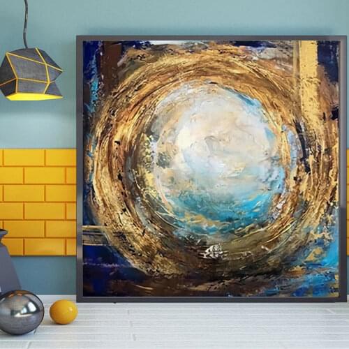 Abstract Oil Painting On Canvas Artwork Golden Blue Circle Ball Posters and Prints Modern Art Wall Picture for Living Room Decor