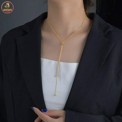 Akizoom Ins Hot Fashion Necklace Stretch Snake Chain Necklace Stainless Steel Adjustable for Women Birthday Jewelry Gift