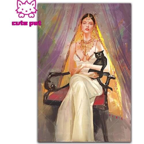 DIY diamond embroidery Beautiful woman hugging cat full square round diamond painting cross stitch 5D rhinestones mosaic decor