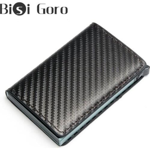 BISI GORO Carbon Fiber Protector Credit Card Holder 2020 New PU Leather Tarjetero Hombre RFID Single Box Wallet Slim Card Case