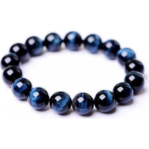 Natural 3A Grade Blue Tiger Eye Stone Bracelets Bangle For Women Men Vogue Chain Round Beads 8 10 12 14 16MM Lovers Jewelry