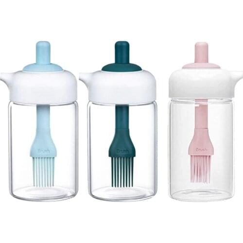 3 Pcs Oil Dispenser Bottle,2 in 1 Wide Opening Glass Condiment Bottles with Silicone Brush, for Cooking,BBQ,Baking