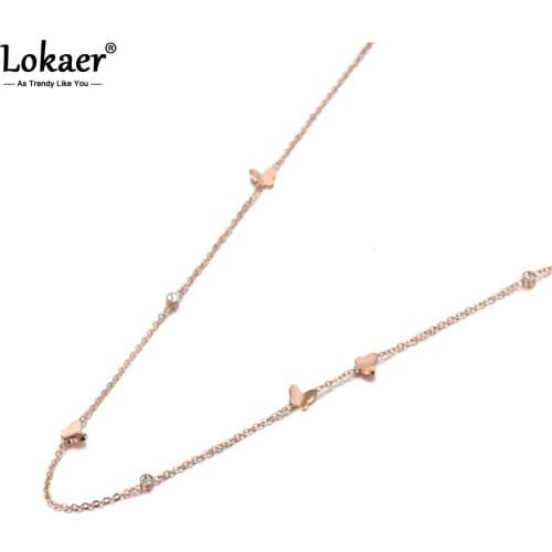 Lokaer Trendy Stainless Steel Butterfly CZ Crystal Choker Necklace Jewelry Lovely Pendant Chain Necklace For Women Girls N19119