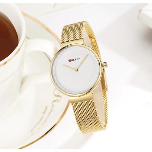 CURREN Fashion Colorful Quartz Watches for Women Simple Casual Stainless Steel Mesh Wristwatch Female Clock