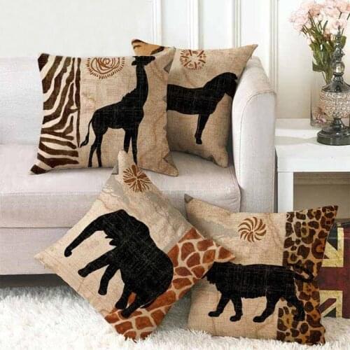 Animals Throw Decorative Pillowscase 45x45 Elephant Giraffe Leopard Lion Fauxlinen Cushion Cover for Sofa Chair Home Decoration