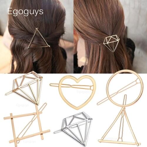 Girls Elegant Metal Alloy Hair Clips Women Vintage Geometric Hairpins Barrettes Hair Styling Tools Clover Star Cloud Heart Round