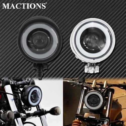Motorcycle LED Amber Angel Eye Headlight Head Lamp Black/Chrome For Harley Cruiser Choppers Bobber Cafe Racer Sportster Softail