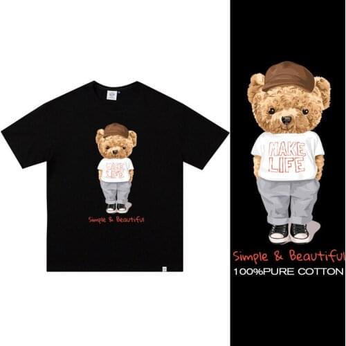 2021 New Summer Cotton T-shirt Harajuku Teddy Bear Robot Graphic Tshirts Oversized Hip Hop T Shirt Couple Short Sleeve Tops Tees