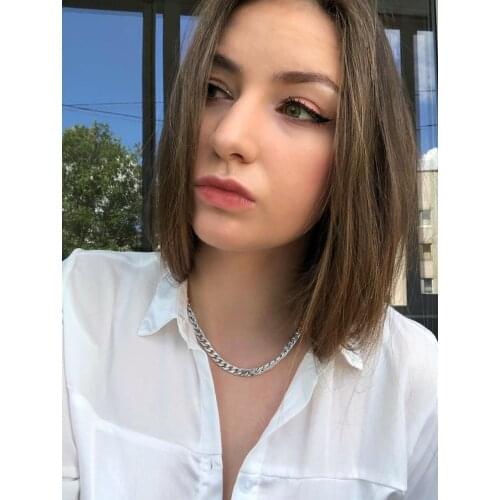 Hip Hop Cuban Link Chain Thick Short Choker Neck Necklaces For Men Silver Color Stainless Steel Collar Necklace Party Jewelry