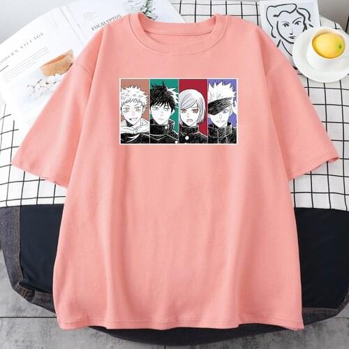 Jujutsu Kaisen Group Character Women T Shirt 2021 Summer Casual Tops Hip Hop Street T-Shirt Harajuku O-Neck Womens INS TShirts