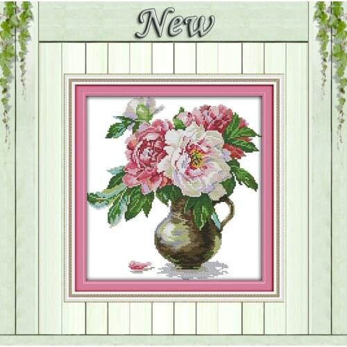 The peony vase flowers decor painting counted print on canvas DMC 11CT 14CT kits chinese Cross Stitch embroidery needlework Sets