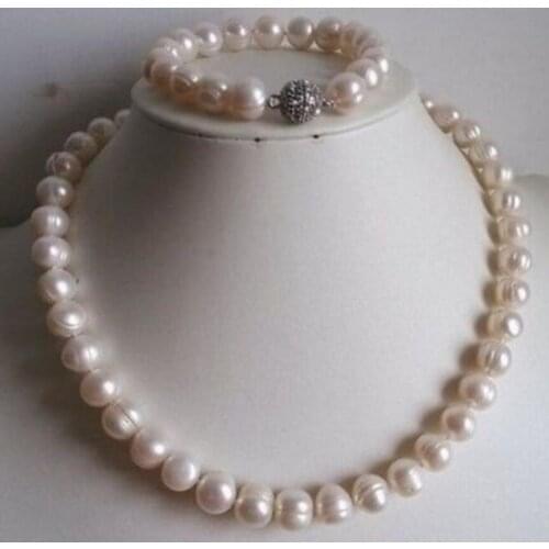 9-10 mm white freshwater pearl necklace bracelet set