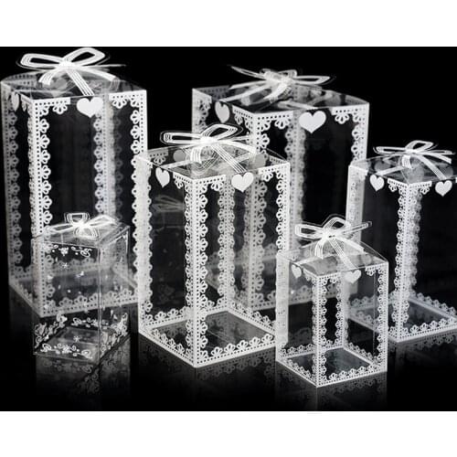 50pcs New Clear PVC Box Packing Wedding/Christmas Favor Cake Packaging Chocolate Candy Dragee Apple Gift Event Transparent Box