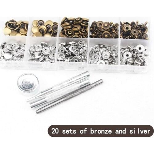 Leather Rivets Double Cap Rivet Tubular Metal Studs with Fixing Tool DIY Leather Rivets Metal Studs with Fixing Tools for DIY