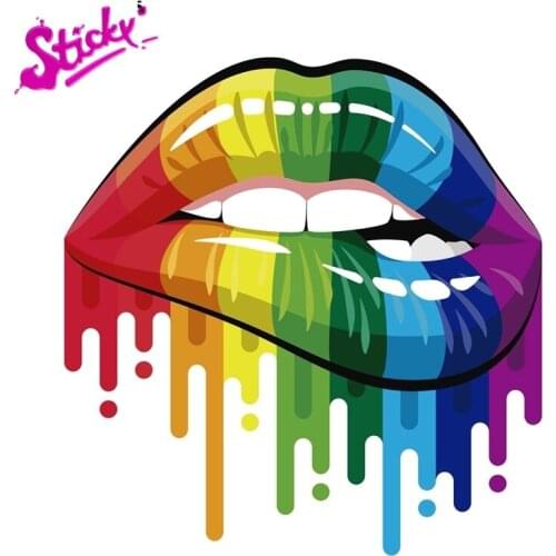 STICKY Gay Pride LGBT LESBIAN Rainbow Lips Decal Signs Car Sticker Decal Decor Motorcycle Off-road Laptop Trunk Guitar